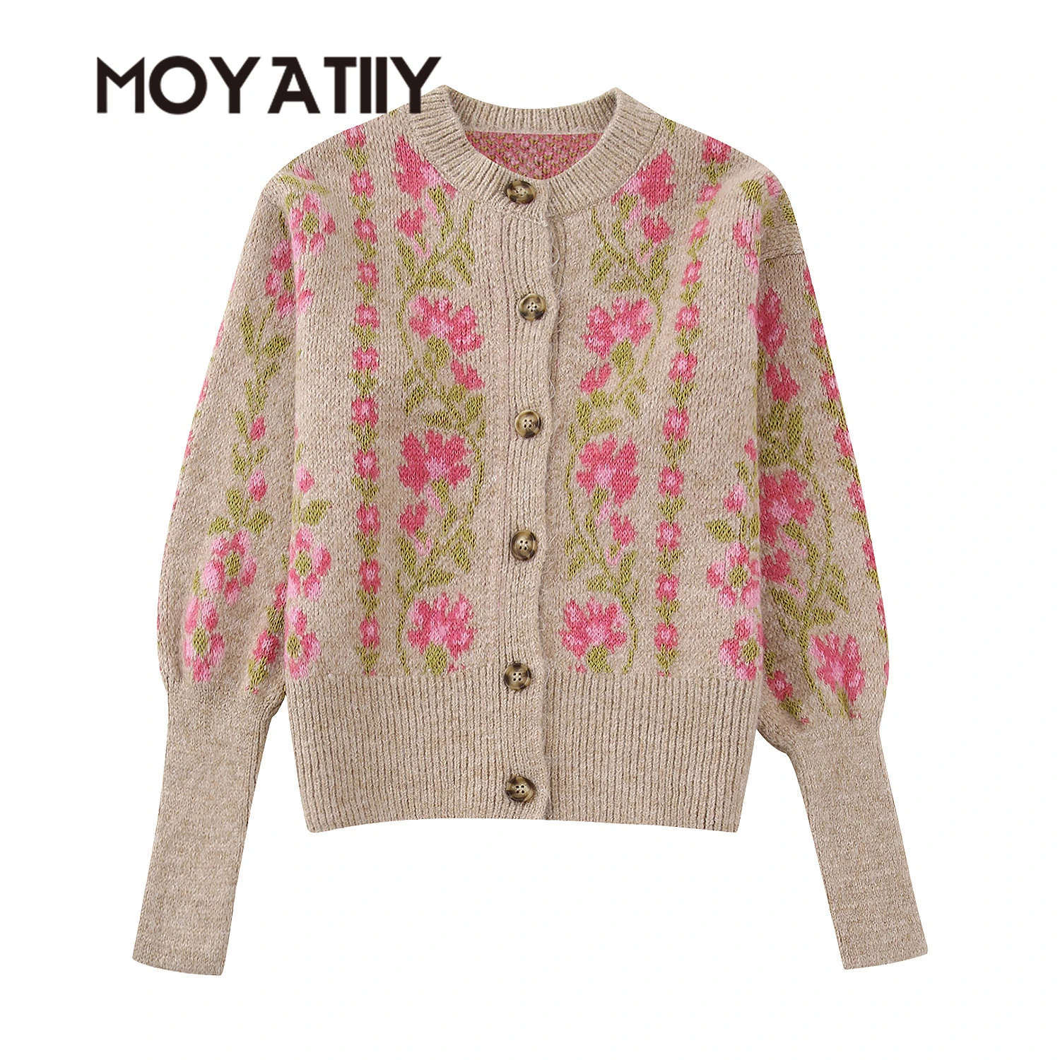 

MOYATIIY Women Winter Cardigan Fashion Warm Thick Floral Jacquard Print Sweaters Long Sleeve Female Cardigans