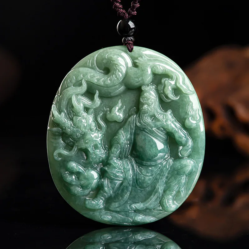 

Burmese Jade Guan Yu Pendant Stone Real Charms Jewelry Necklace Gift Carved Gemstone Natural Green Man Jadeite Emerald Luxury