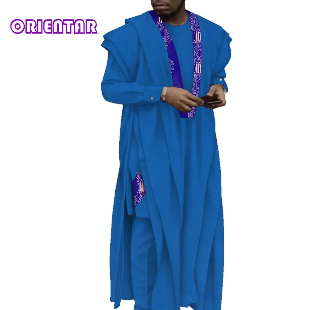 2022 Африканская одежда для мужчин комплект из 3 предметов макси длинный халат