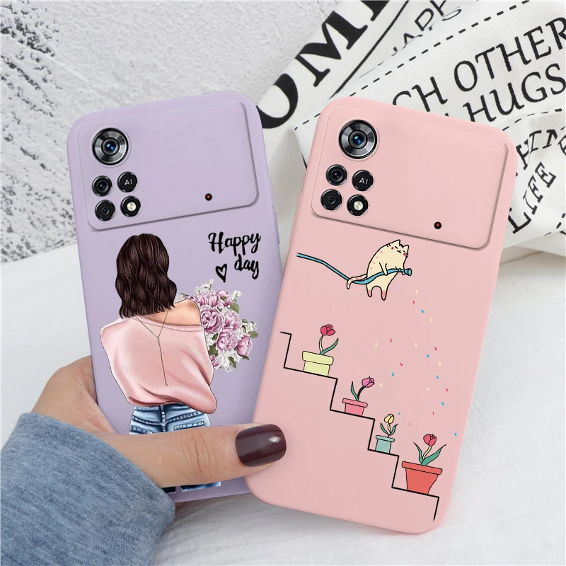 for poco x4 pro 5g nfc case watermelon cute fruit love heart butterfly women dog flower silicone for poco x4pro 5 g phone cover free global shipping