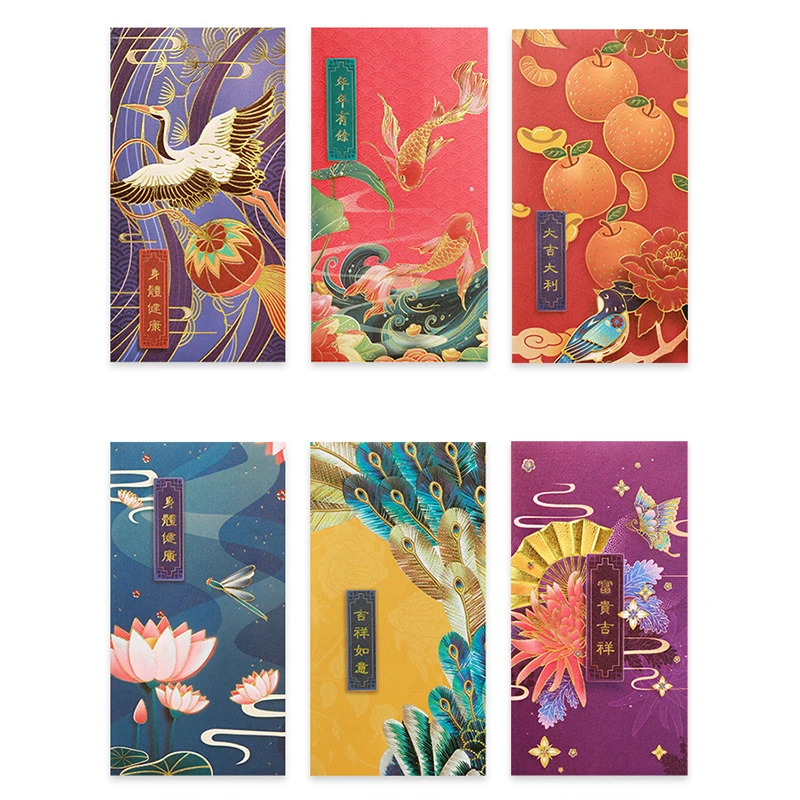 

6Pcs Traditional Hongbao Red Envelopes Chinese Spring Festival Hongbao Red Packet For 2022 Chinese Year Of The Tigers Gift Bag