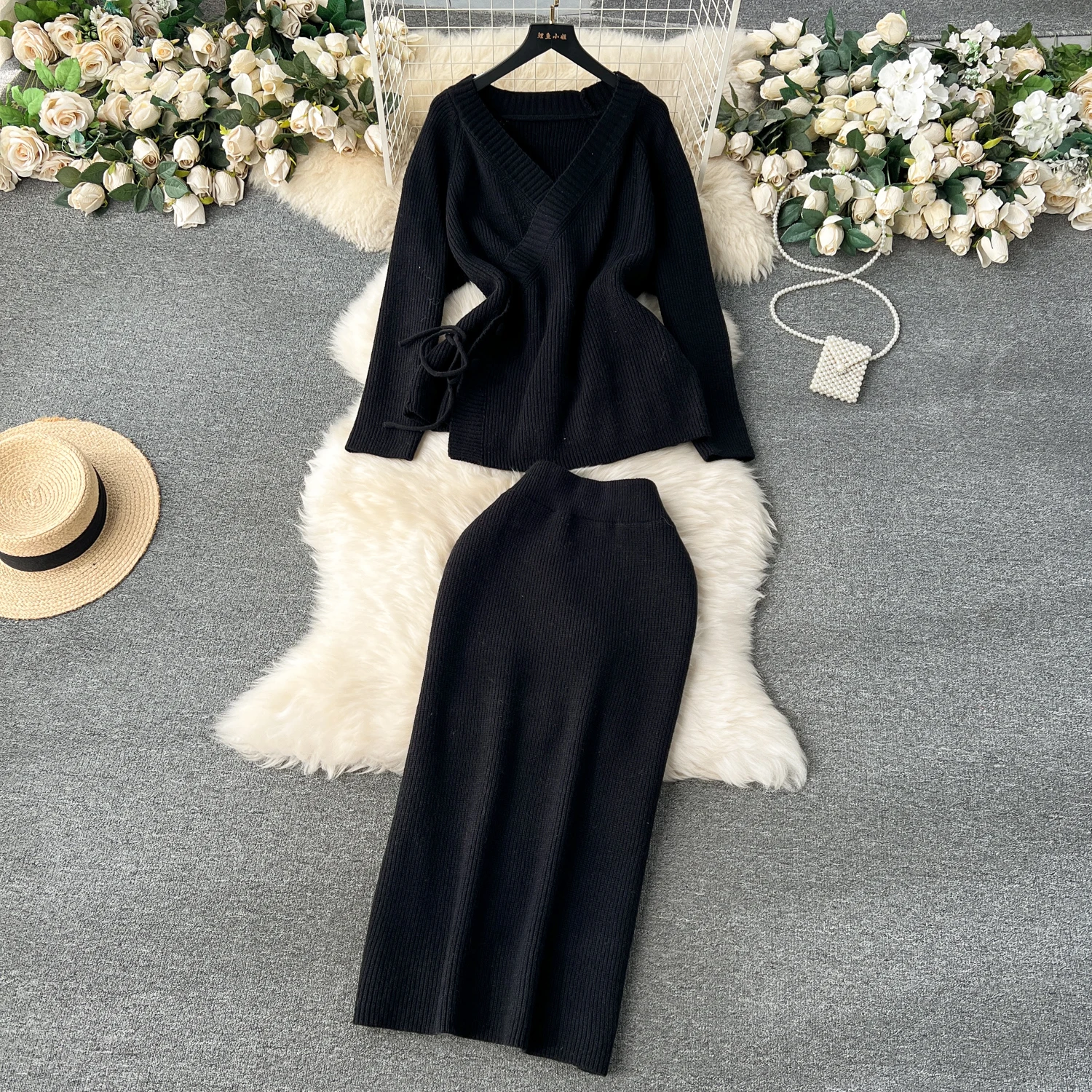 Женская система простой ленивый стиль однотонный высококачественный вязаный