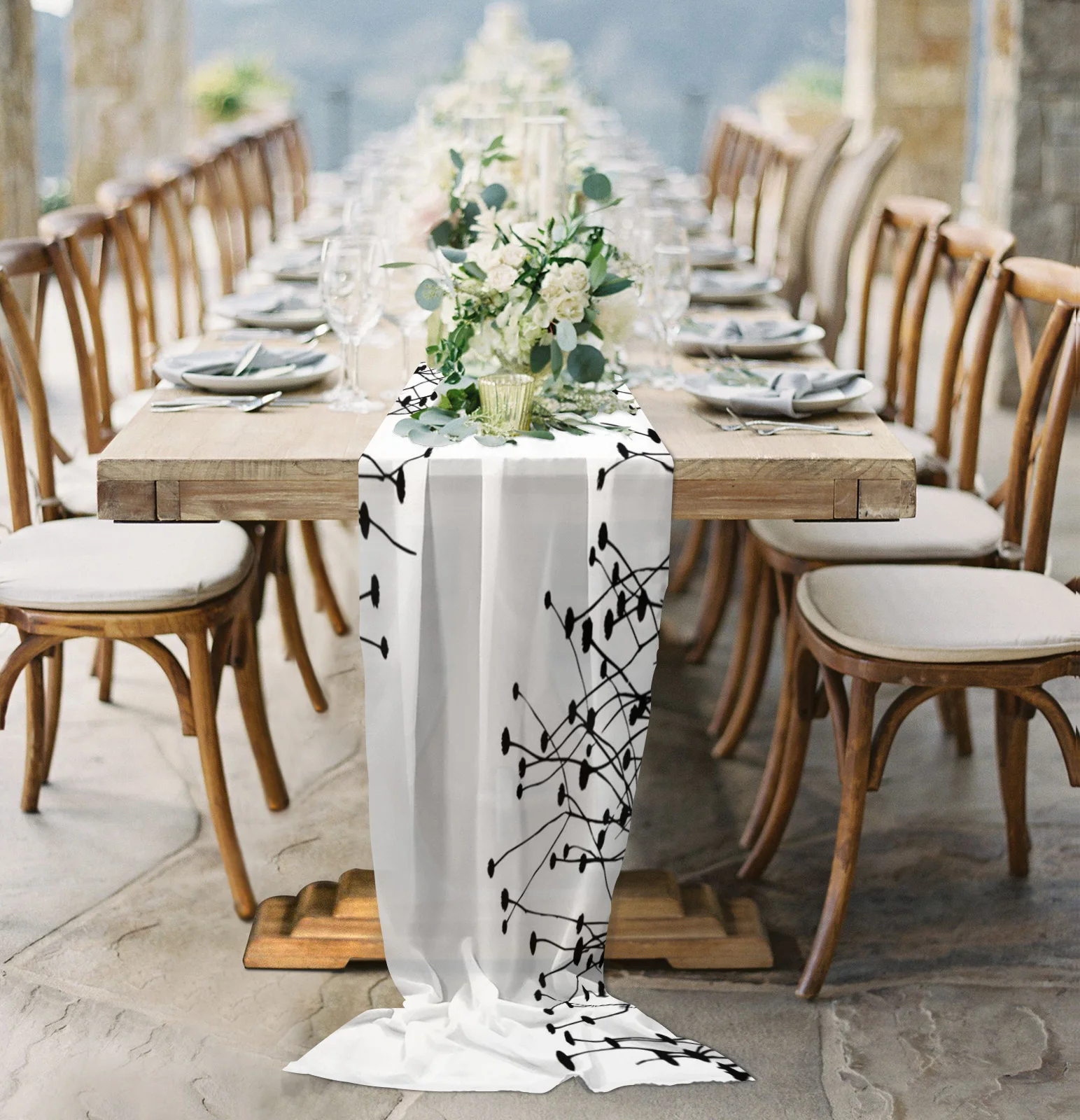 

Black Grass Art Chiffon Table Runner for Wedding Celebration Banquet Festival Party Backdrop Decor