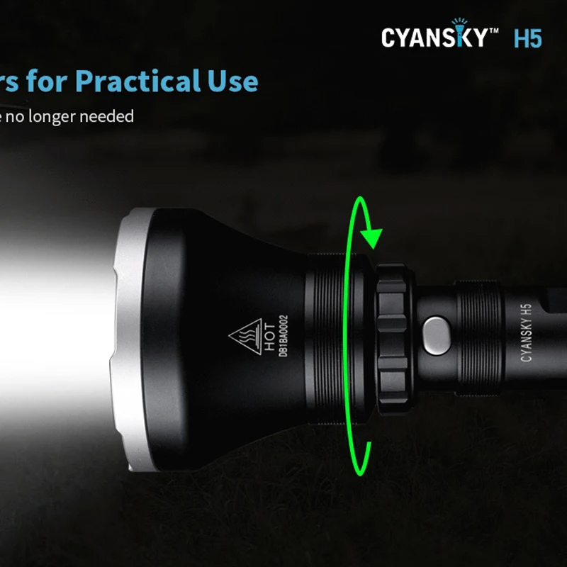 Cyansky H5 Hunting Flashlight 18650 Cree 1300lm LED Torch Ultra Powerful Rechargeable Tactical Camping Lamp (white/green/red)
