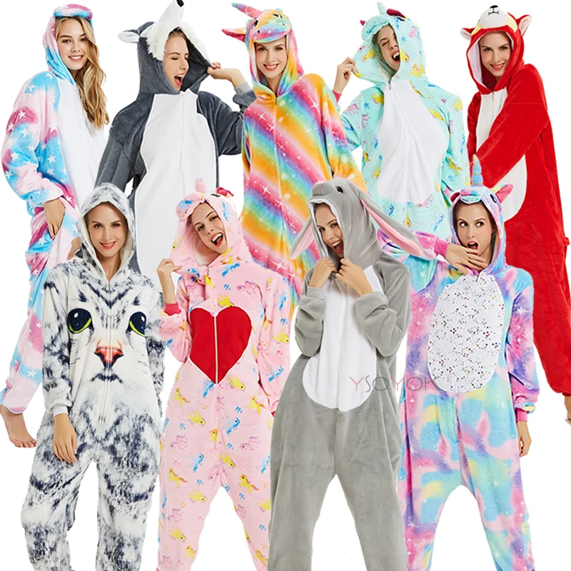 

Adults Kigurumi Animal Pajamas Sets Winter Flannel Cartoon Sleepwear Unicorn Pajamas Unicornio Rainbow Star Unicorn Pajamas