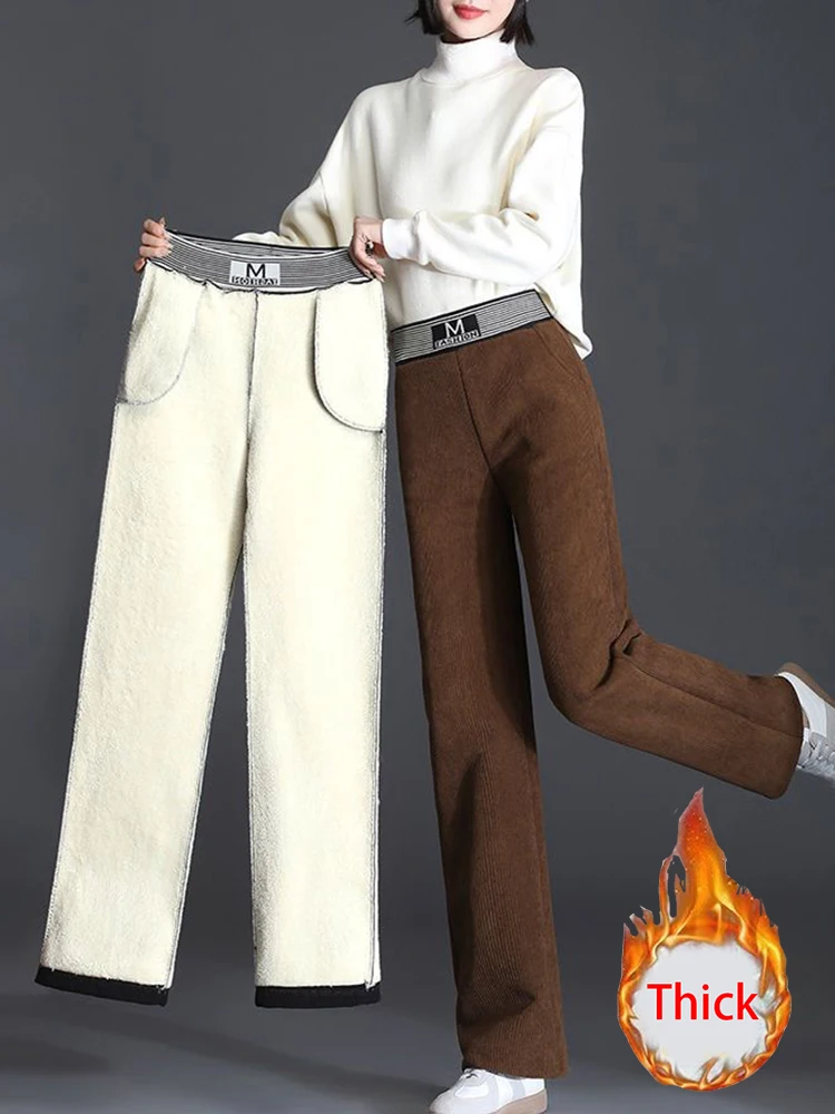 Zoki зимние винтажные женские плотные вельветовые брюки Свободные корейские буквы