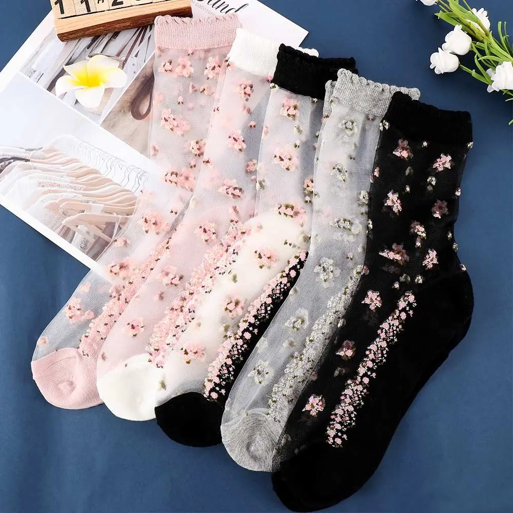 

Summer Transparent Jacquard Bow Thin Glass Silk Crystal Sock Short Sock Ankle Socks Socks