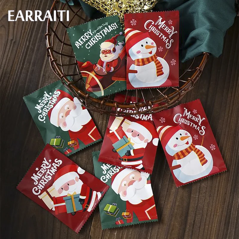 

100pcs Santa Claus Xmas Bags For Candy Biscuit Cookies Nougat Packaging Heat Sealing Bags Christmas Eve Party Favor Home Baking