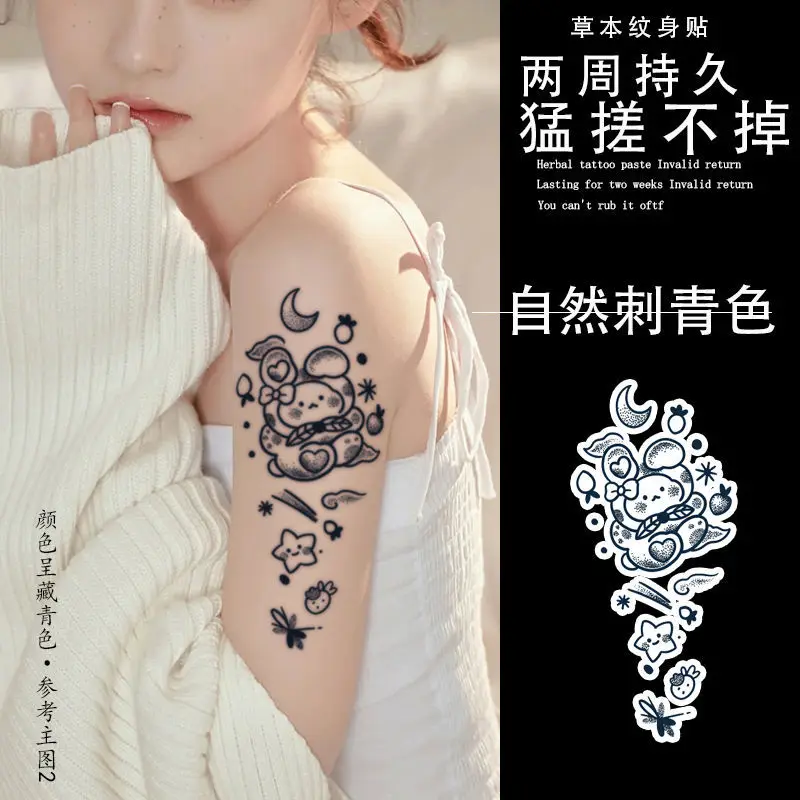 

Cute Rabbit Tattoo Fake Tattoos for Woman Men Herb Juice Arm Clavicle Temporary Tattoos Waterproof Lasting Tattoo Stickers