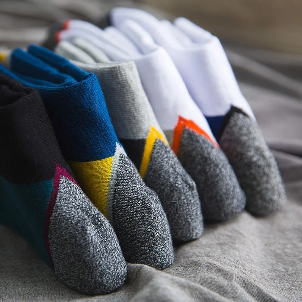 5 Pairs Breathable Harajuku Casual Men and Women Socks Color-blocking Slash Professional Running Women Sports Socks