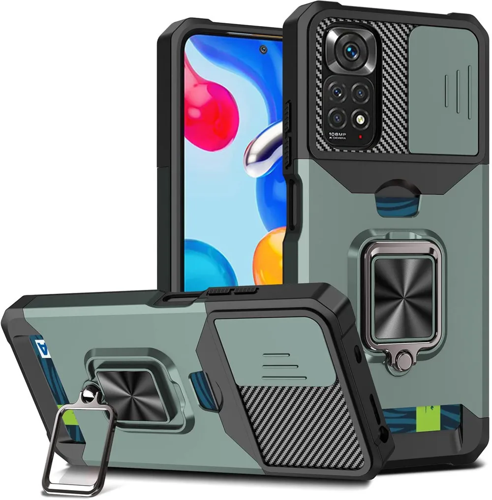 

Global Note11 Case For Xiaomi Redmi Note 11 4G 11S Global Card Slot Bag Ring Holder Stand Cover for Xiomi Red mi Note11 11s 4G