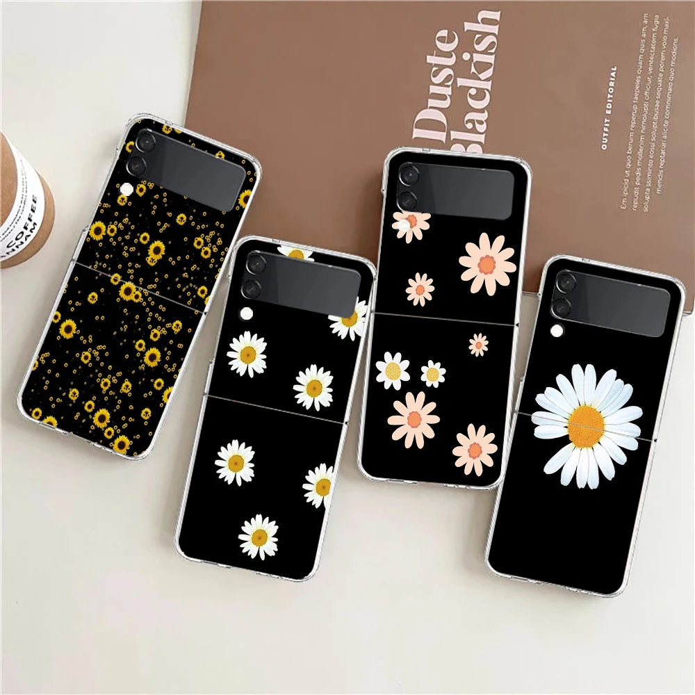 

Flower Sunflower ZFlip4 ZFlip3 Phone Case For Samsung Z Flip 3 Transparent Hard Shell Z Flip 4 Galaxy Cover ZFlip 5G Folding