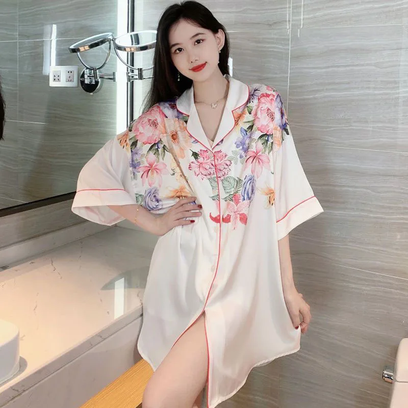 

Sexy Sleeping Home Clothes Women Nightgown Night Dress Sleepwear Print Nightdress Pajamas Ladies Robe Womans Sleeping Wear Soft