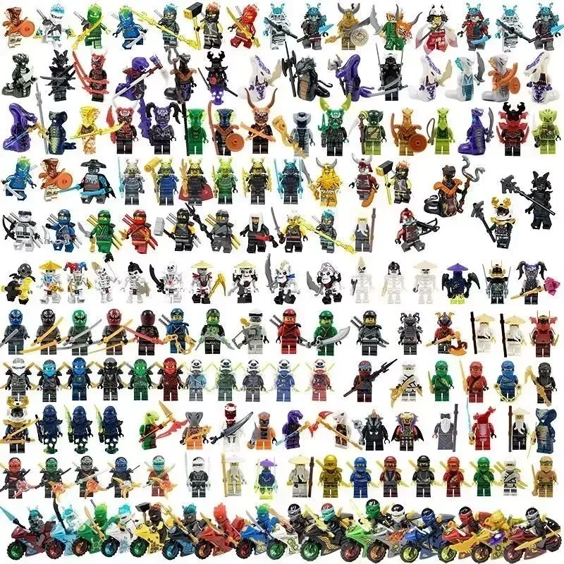 Фото Фигурки персонажей аниме Bandai Ninjago: Гармадон, Джей, Ллойд, Самукай, Коул, Харуми, Ультра Вайолет, Пиро, Снейк. Модели для сборки, детские игрушки. №2