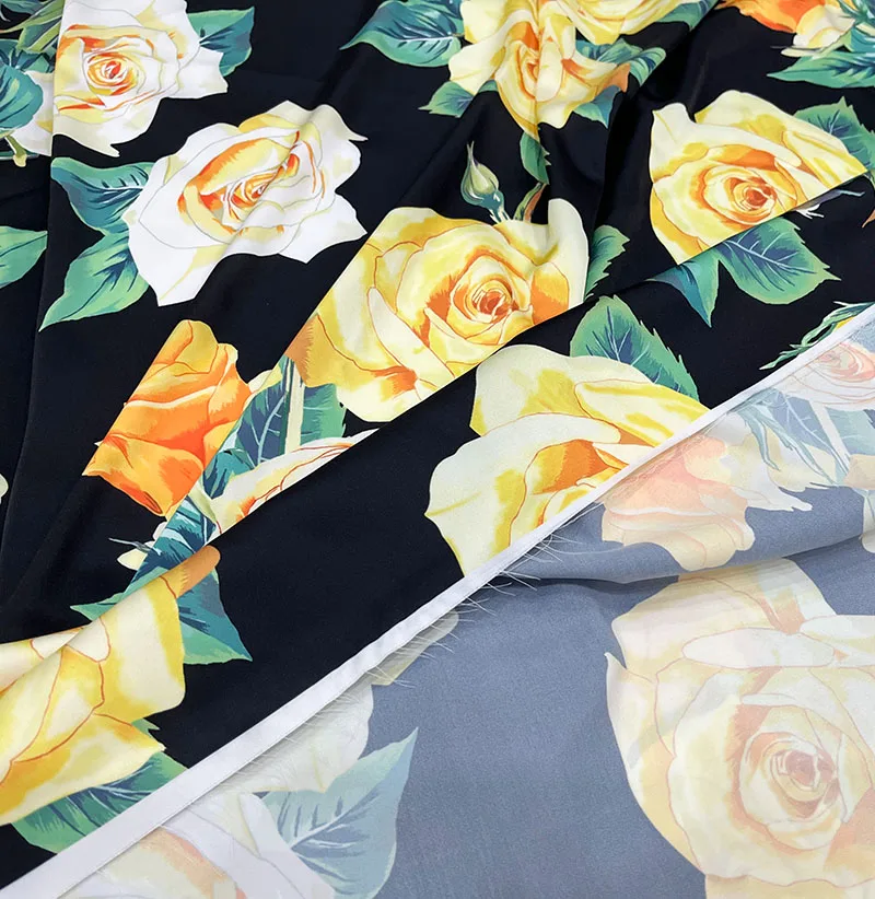 Желтая роза с принтом имитирующая шелковую атласную ткань для женщин платье