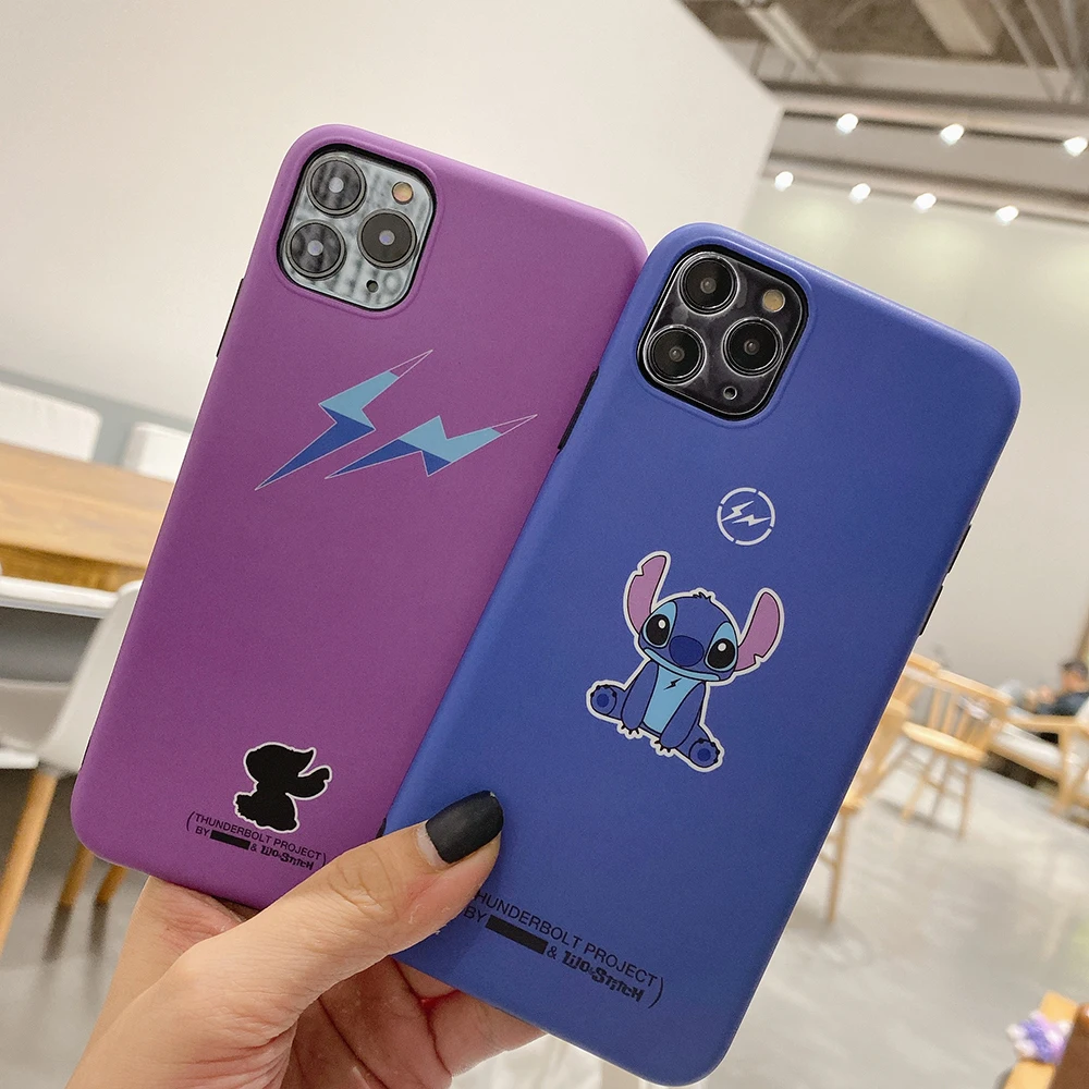 

Disney Stitch Lightning Luxury Soft Phone Cases For iPhone 13 12 11 Pro Max XR XS MAX X Couple Cartoon Anti-drop Cover