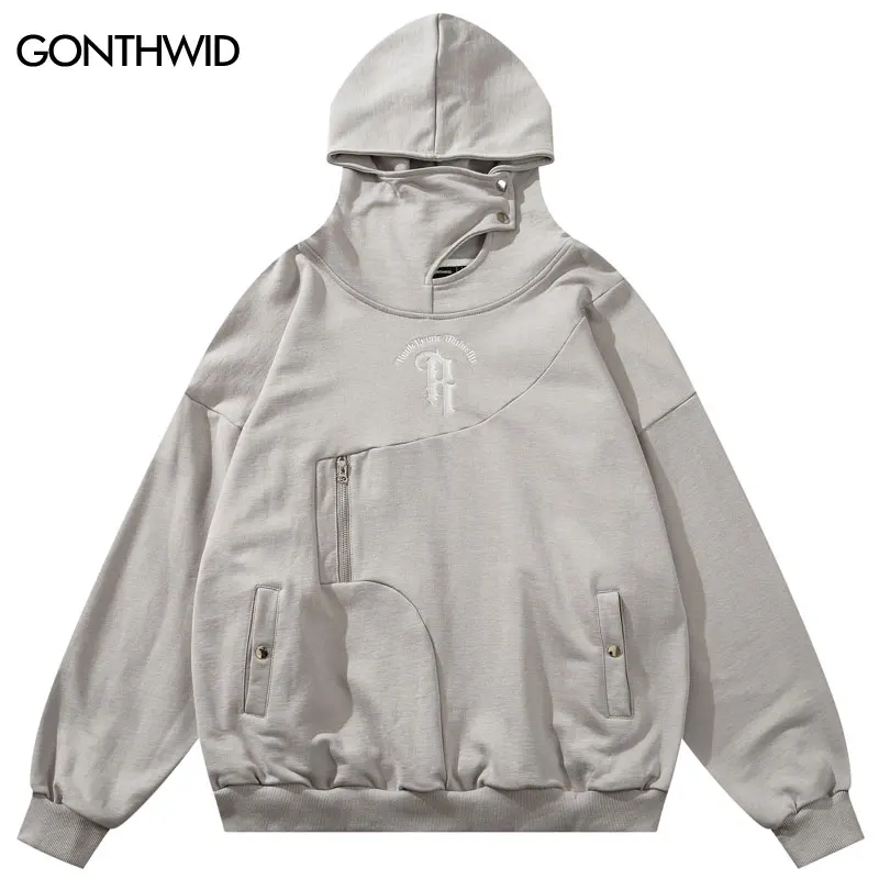 

Толстовка с капюшоном в стиле хип-хоп, уличная одежда в стиле Харадзюку, свитшот на молнии с вышивкой и надписью и карманами, модный Свободный пуловер в стиле панк, 2023