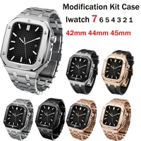 luxury modification kit metal casestainless steel strap for apple watch band 45mm 44mm 42mm rubber band for iwatch 7 6 5 correa