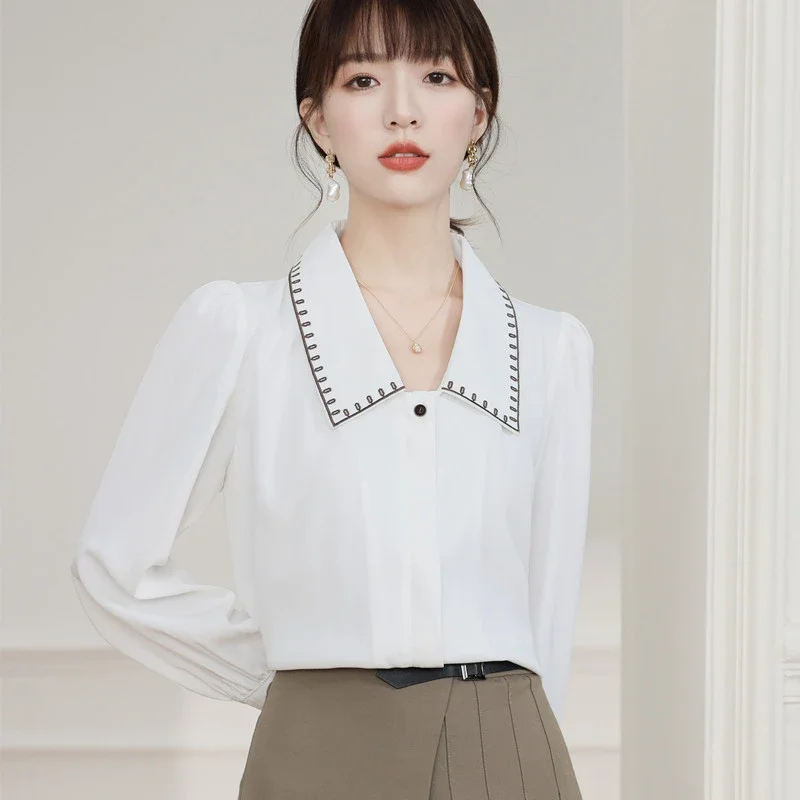 

Simple Yet Chic Solid Color Ladies' Button-Up Shirt for Any Occasion Elegant and Versatile Women's blouses with French Style