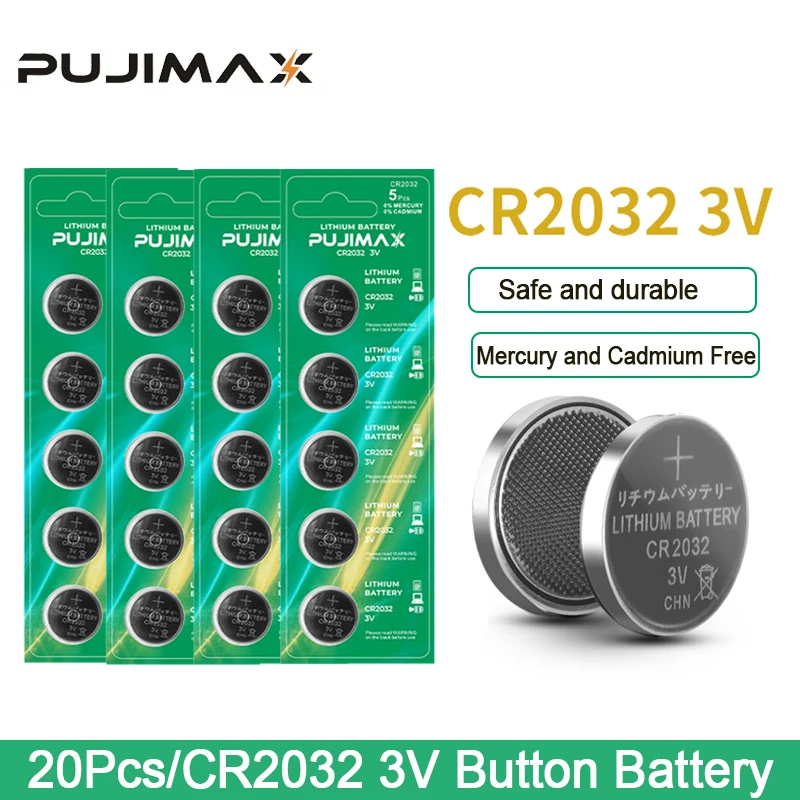 

PUJIMAX 20 шт. CR2032 кнопочные батареи DL2032 ECR2032 GPCR2032 3V литиевая батарея для стандартного автомобильного ключа дистанционного управления