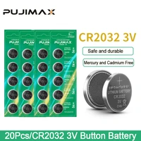 pujimax 20pcs cr2032 button batteries dl2032 ecr2032 gpcr2032 3v lithium battery for watch calculator car key remote control