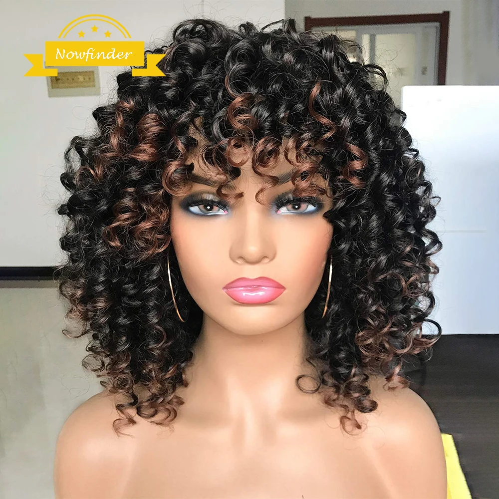 Ombre Blonde Short Curly with Bangs Human Hair Wigs  Brazilian Brown Colored Afro Short Kinky Curly Big Bouncy Blonde Hair Wigs