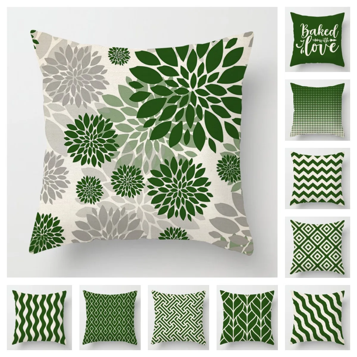 

Geometric Green Pillow Cover 50*50 Living Room Sofa Decoration Cushion Cover 40*40 Solid Color Linen Cushion Cover Home Decor