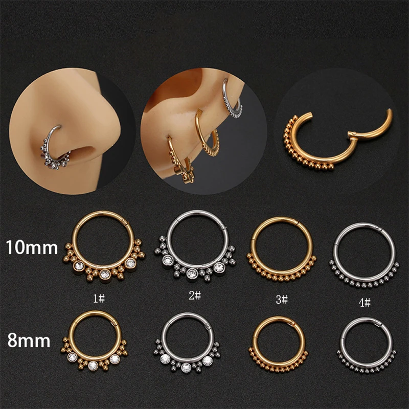 

316L Stainless Steel Piercing Nose Ring Nose Septum Hinged Helix Conch Daith Ear Cartilage Tragus Zircon Body Jewelry Goth 16G