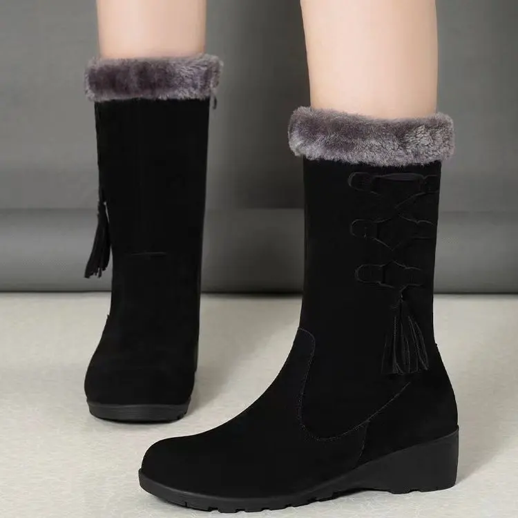 

Chelsea Women 's Warm - keeping Boots Thick Mid - pantorrilla felpa shoes zipper Motorcycle Boots Fashion Platform shoes Winter