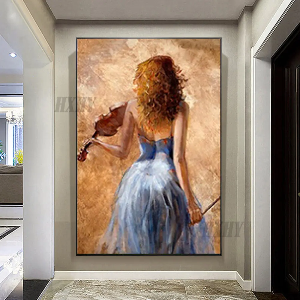 

Ручная работа от известного художника, испанский фламенко, скрипка, девушка, масло, искусство на стену, картины для декора гостиной