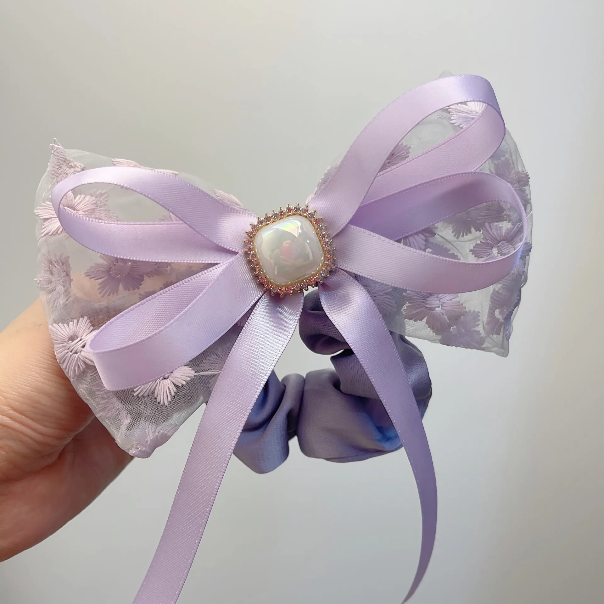 

Pearl Bow Ribbon Korean Simple and Fresh Hair Rope Back Head Updo Large Intestine Ring Scrunchie Elastic Hair Bands Ties