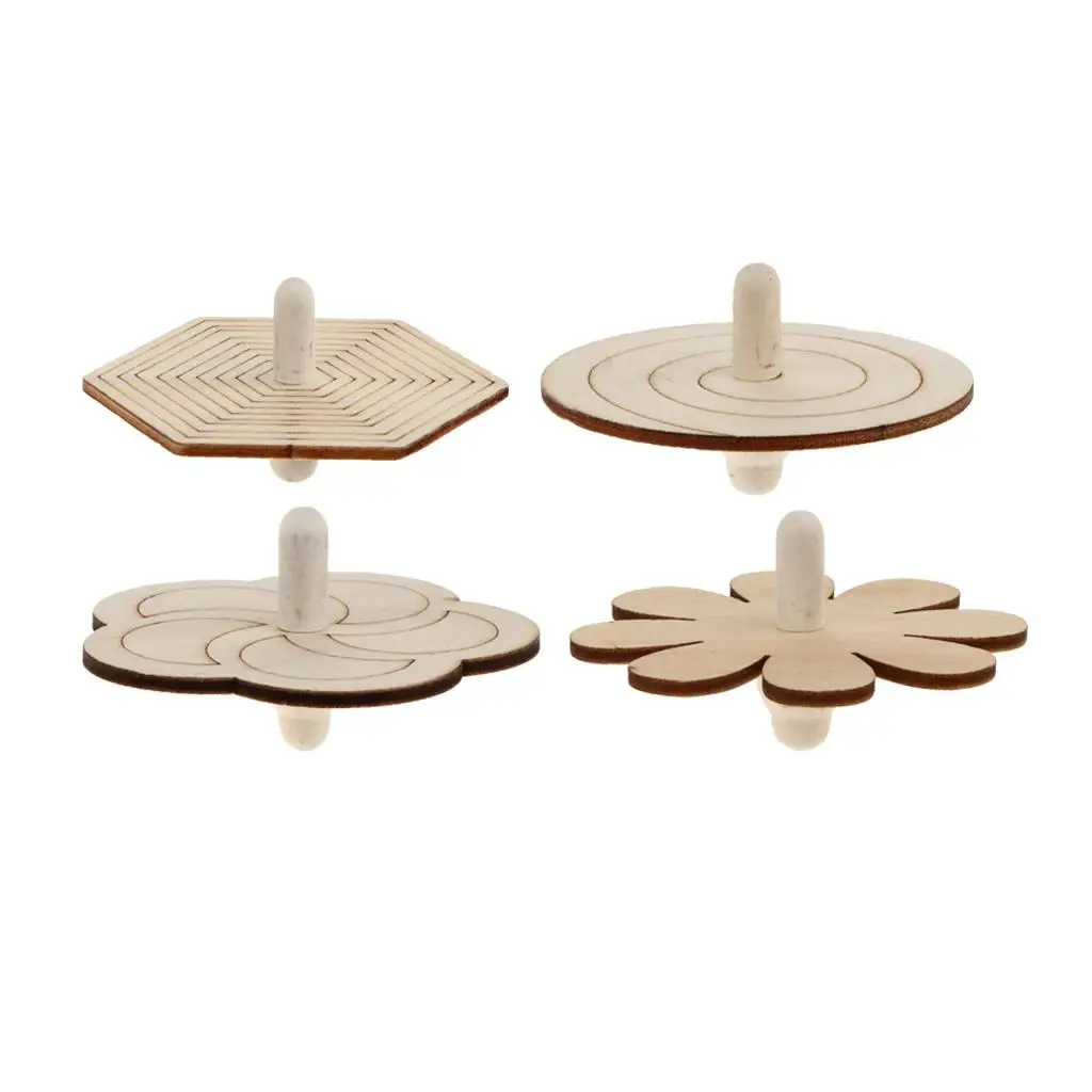 

4pcs Assorted Unfinished Wood Top Gyro for Kids DIY Crafts