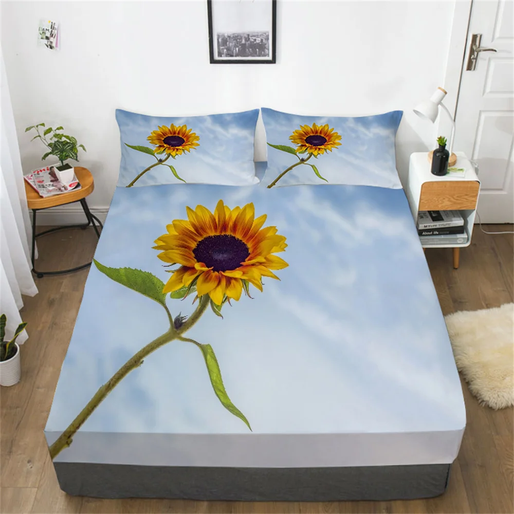 

Sunflower 3D Comforter Set Queen Bed Sheet Sets Woman Girls Home Textiles Cotton Print Fitted Sheets Beds Covers Bedspreads