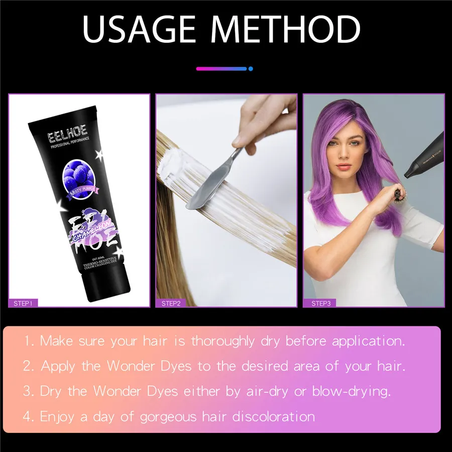 

Color Changing Hair Growth Care Dye Purple Blue Pink Gray Silver Color Nature Dye Cream Hair Styling Tools Pastel Harajuku
