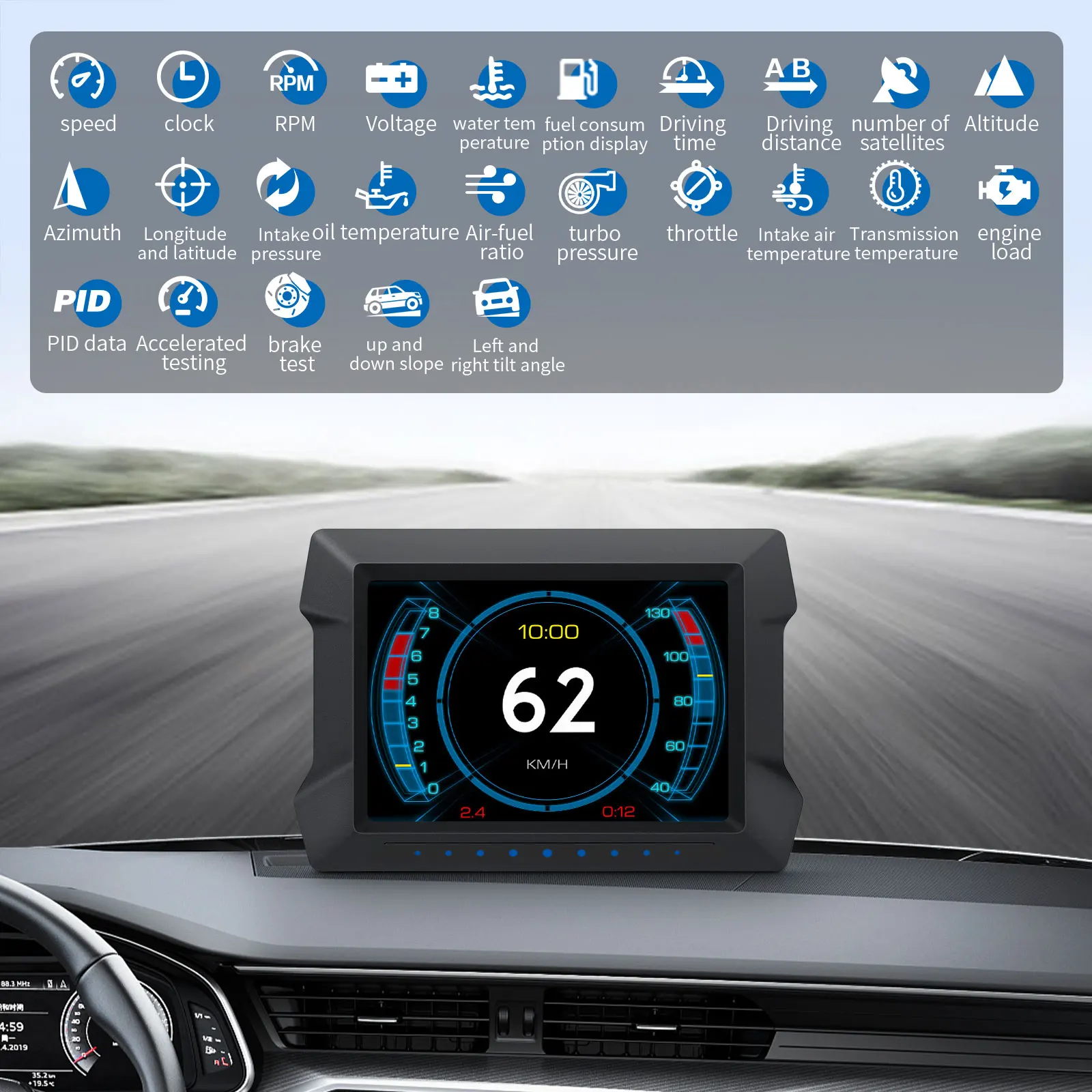 Фото OBD + GPS Автомобильный проекционный дисплей Цифровой спидометр Измеритель наклона с сигнализацией превышения скорости Напряжение Температура воды Об/мин Бортовой компьютер №3