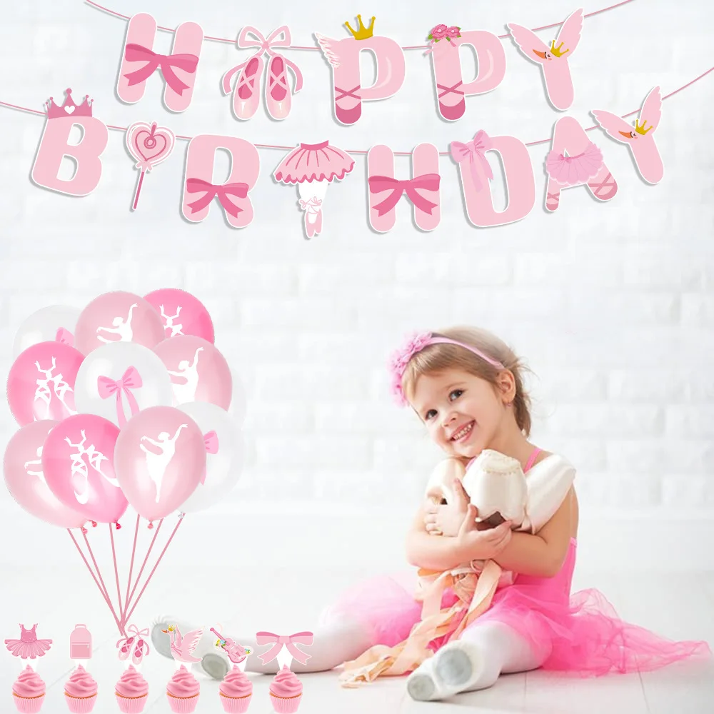 

Pink Ballet Themed Birthday Decoration Set with Ballet Girl Balloons Cake Toppers Banner for Girls Ballerina Birthday Supplies