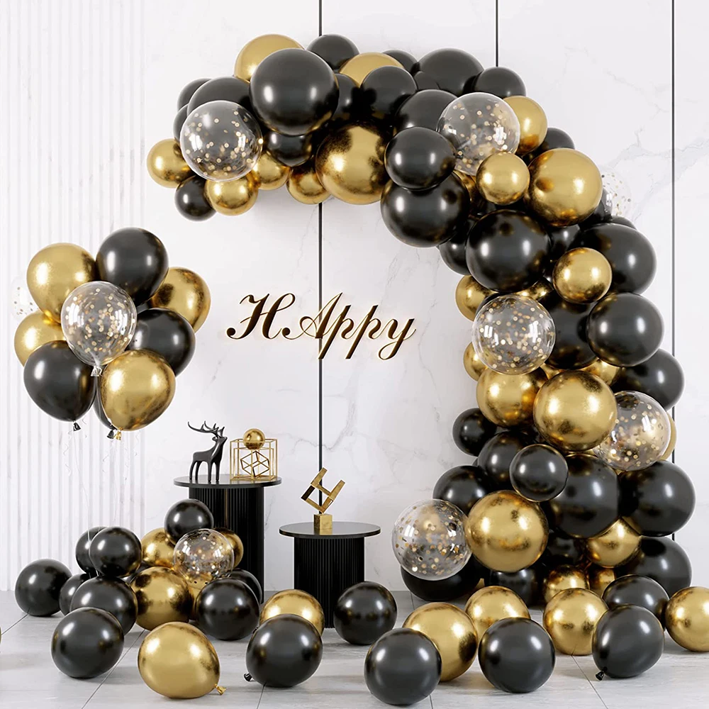 

112Pcs Black Chrome Gold Balloons Arch Garland Kit Wedding Confetti Ballon Boy Baby Shower Graduation Birthday Party Decorations