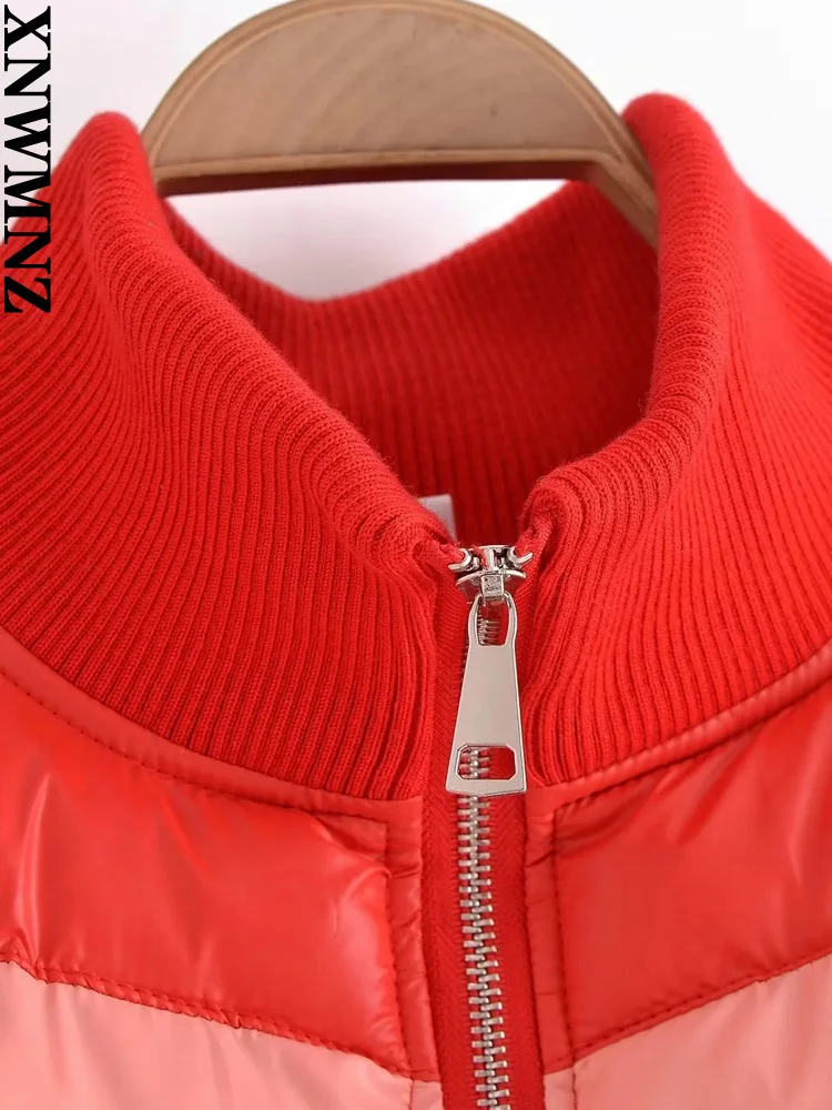XNWMNZ 2022 Women Fashion Color-blocking Cotton Jacket Coat Woman Casual Winter Thick Cotton Clothes Female