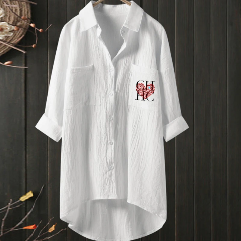 Рубашка женская универсальная с длинным рукавом и карманами