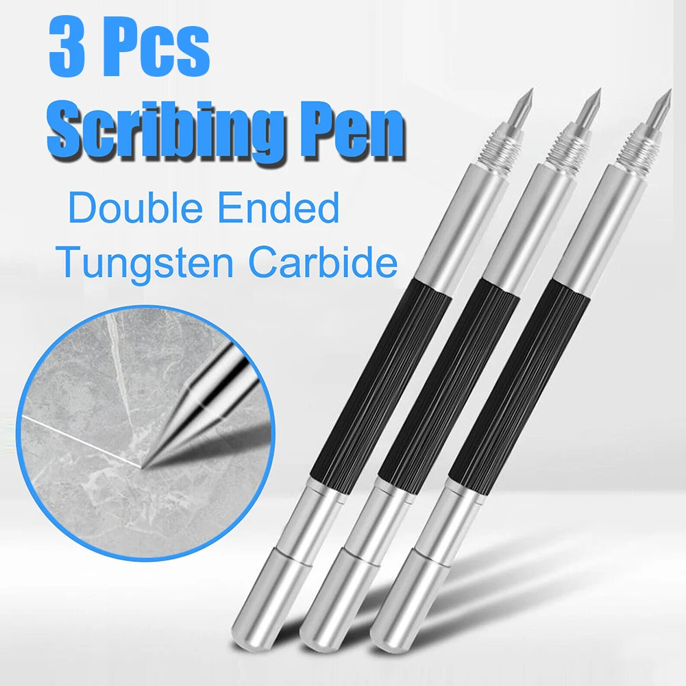 3Pcs Tungsten Carbide Tip Scriber Marking Etching Pen Tip Steel Scriber Marker Double Metal Wood Carving Scribing Marker Tools