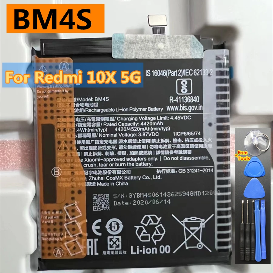 

Original BM4S Battery For Xiaomi Redmi 10X 5G , BM4T 4520mAh For Redmi 10X Pro 5G Mobile Phone Batteries