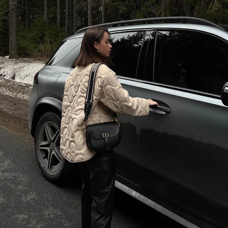 Women's Solid Short Pocket Round Collar Cotton Clothes Casual Loose Temperament Single Breasted Jacket Winter Warm Jacket