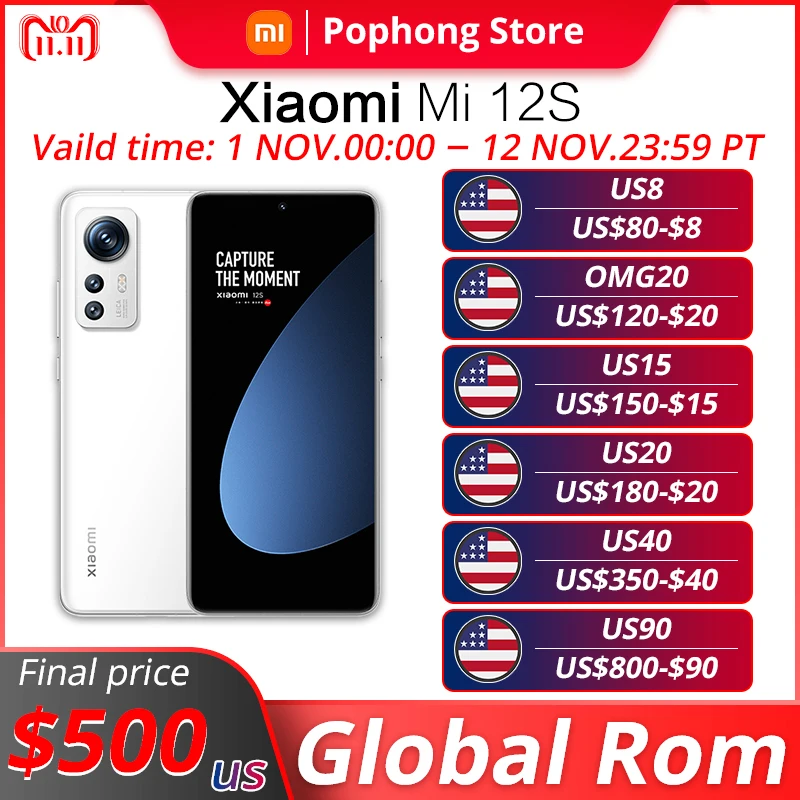 Tanie Globalne Oprogramowanie Xiaomi 12S 5G Telefony Komórkowe 6.28 Cala Snapdragon Gen 8 + Octa Core 67W Szybka ładowarka 50MP Potrójne Kamery
