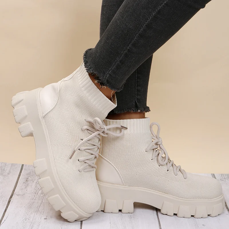 

Booties Woman 2021 Fashion Platform Shoes Size 43 Women Shoes Wedges Motorcycle Socks Boots Breathable Casual Botas De Mujer