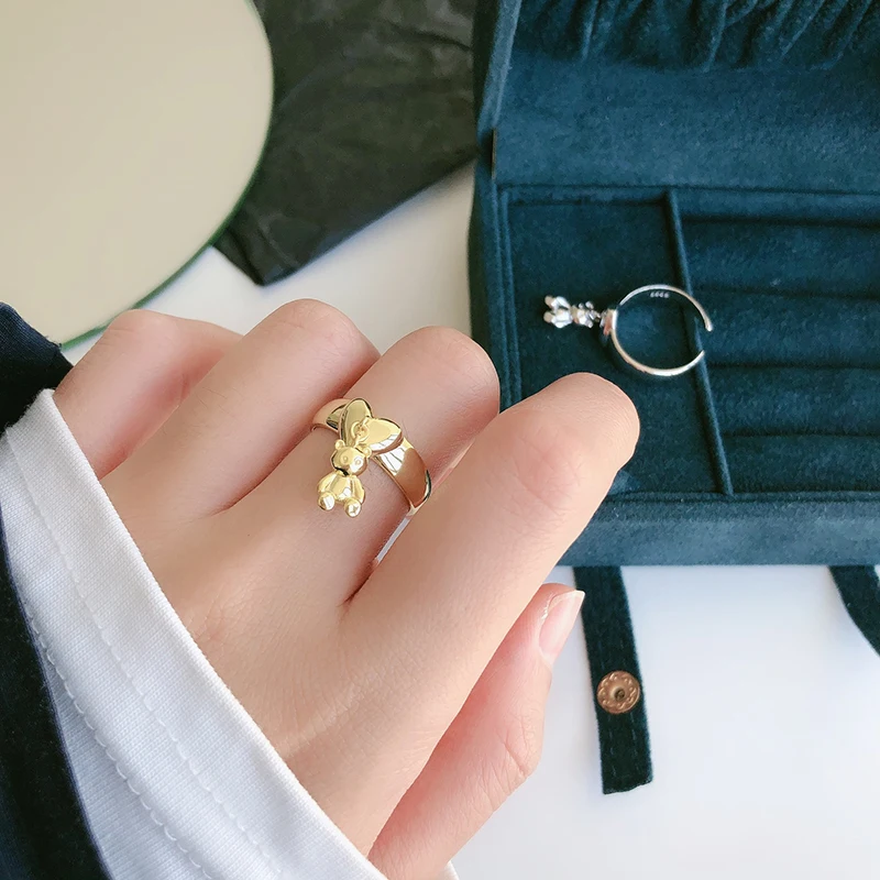 

Simple Sweet Love Bear Cute Tassel Golden Silver Color Adjustable Rings For Women Dainty Elegant Jewelry Gifts