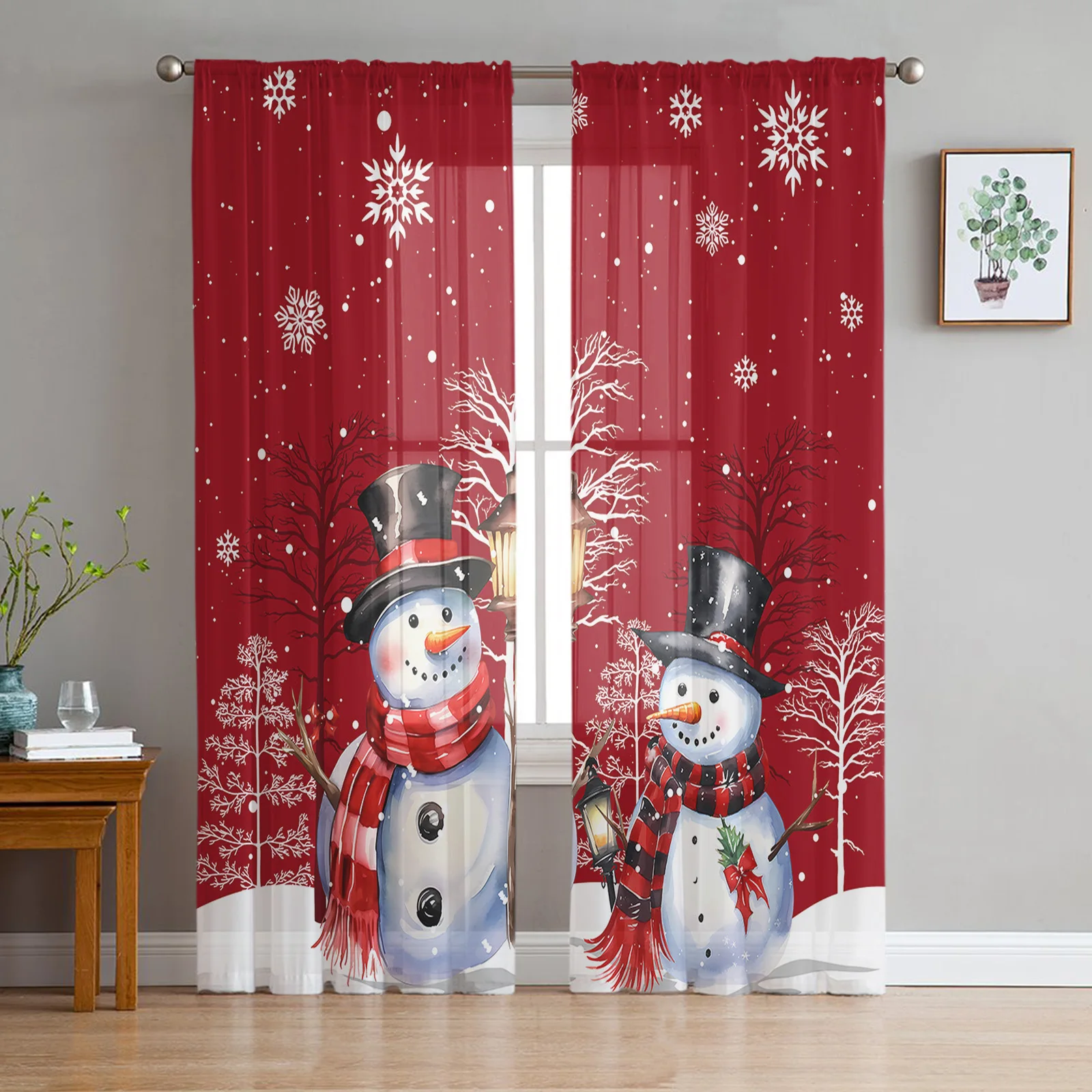 

Рождественские Снеговики ветки снежинки красные прозрачные шторы гостиная искусственная кухня вуаль оконные драпировки