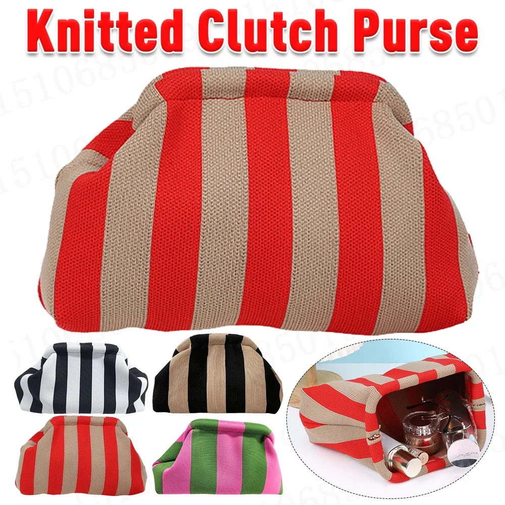 Женский Вязаный Клатч Trikotaj Контрастных Цветов Полосатая Сумка Из Мягкой