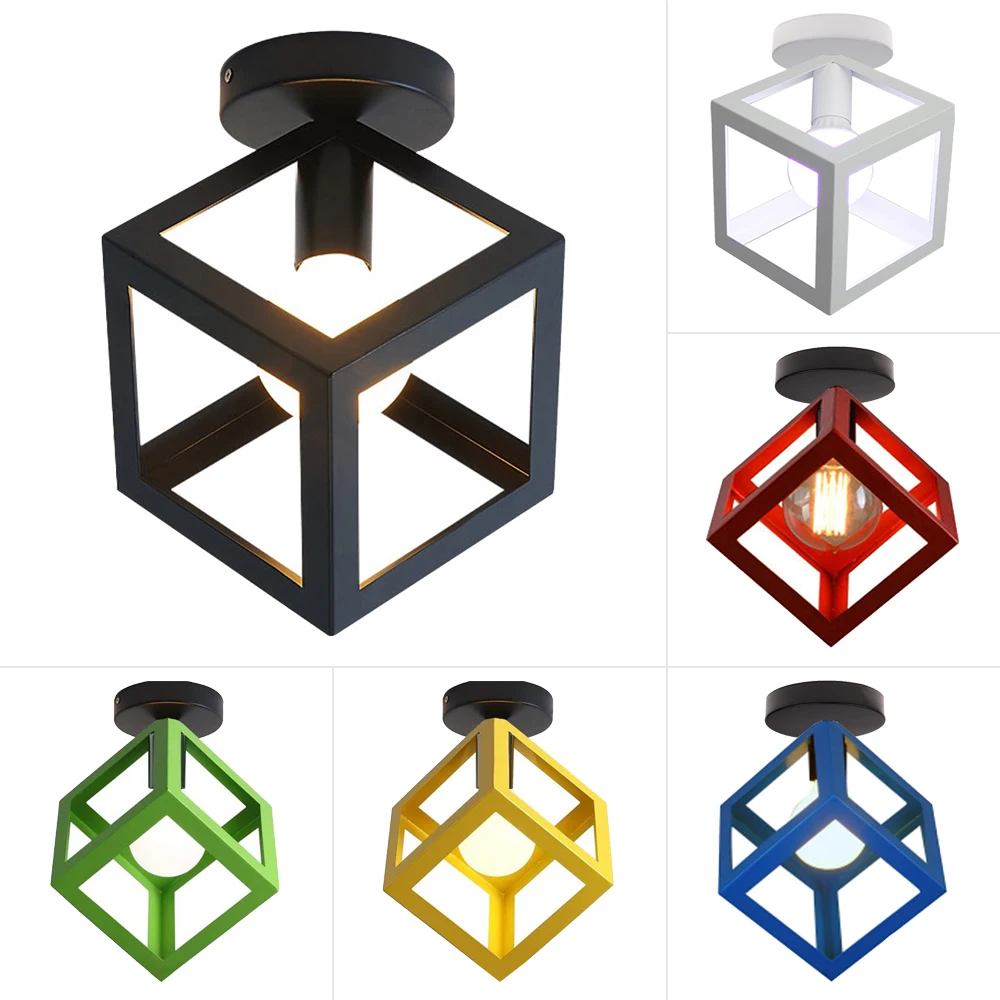 

Vintage Nordic Retro Iron Ceiling Light Square Lampshade Cozy Decor for Bedroom Corridor Aisle Dining Living Room 110V 220V E27
