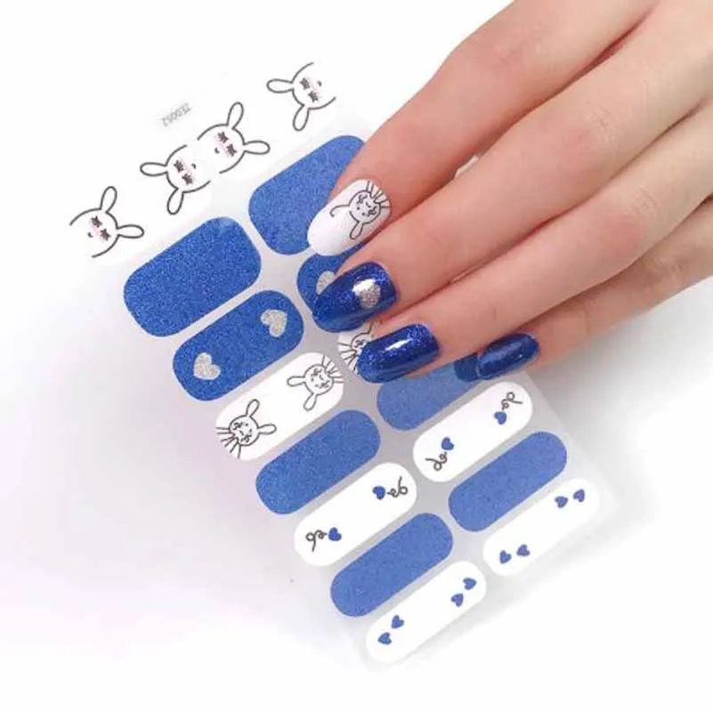 

Fake Nail Stickers Cartoon Glitter Detachable Full Cover Self Adhesive Nails Polish Wraps Tips DIY Finger Nail Art Decals Decor