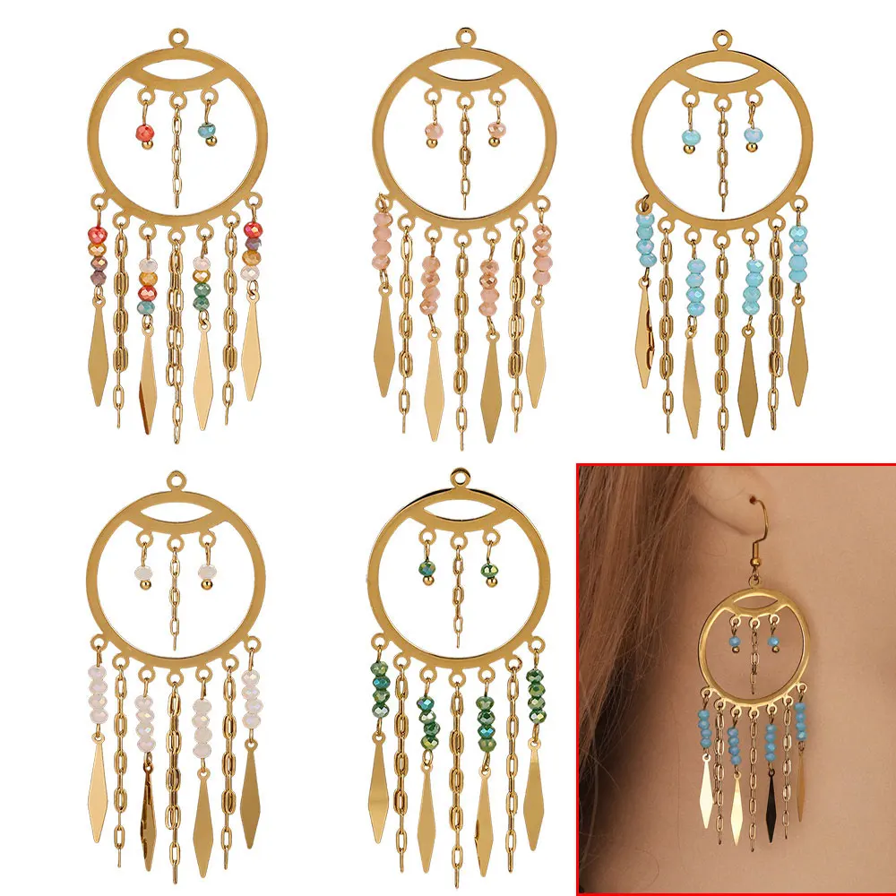 

2pcs Stainless Steel Large Long Tassel Decoration Bezel Blank Charms Earrings for Diy Connectors Jewellery Making Supplies Craft